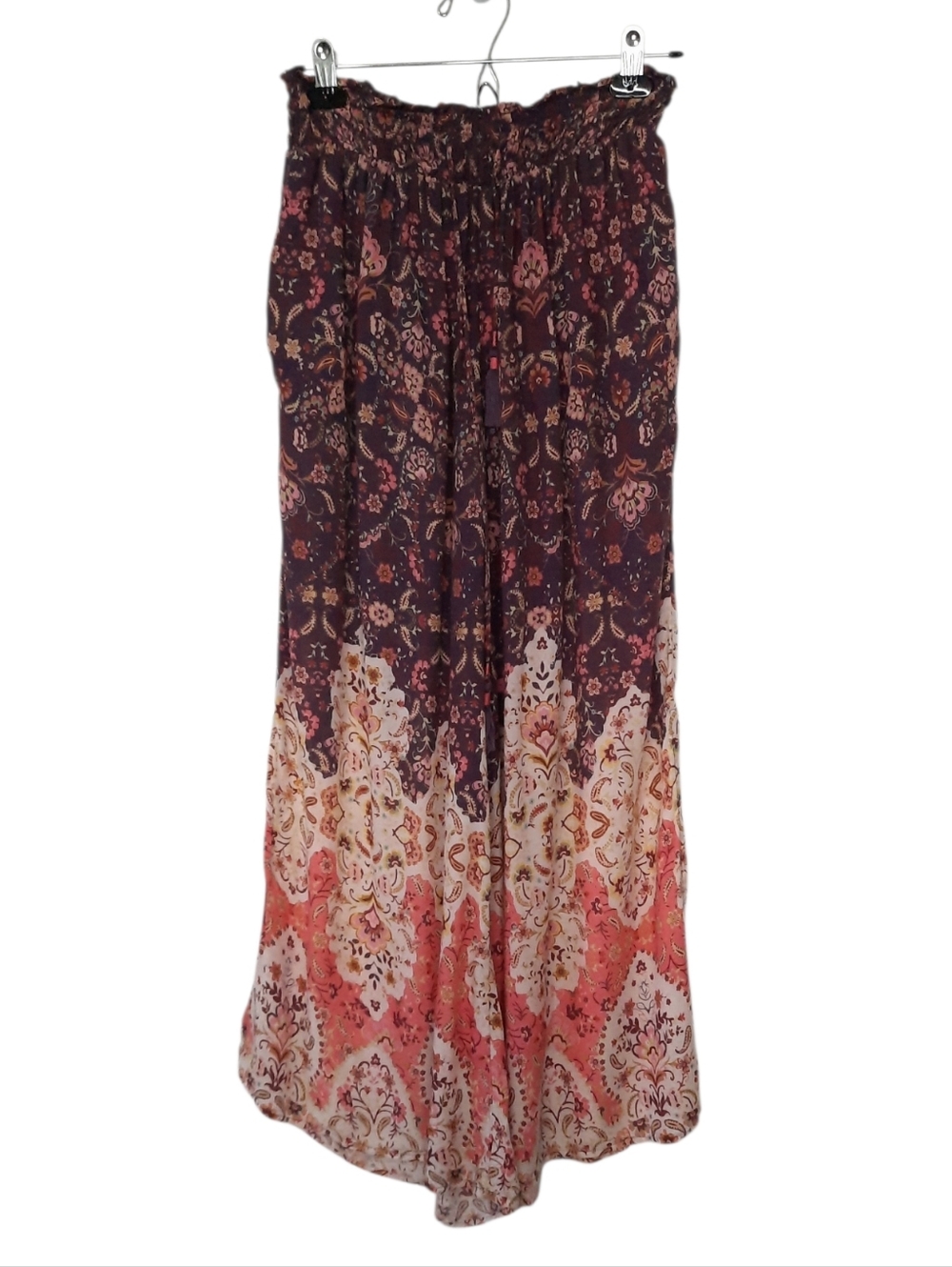 Anthropologie Pull On Wide Leg Pants Side Slits Pockets Floral Womens Size S M